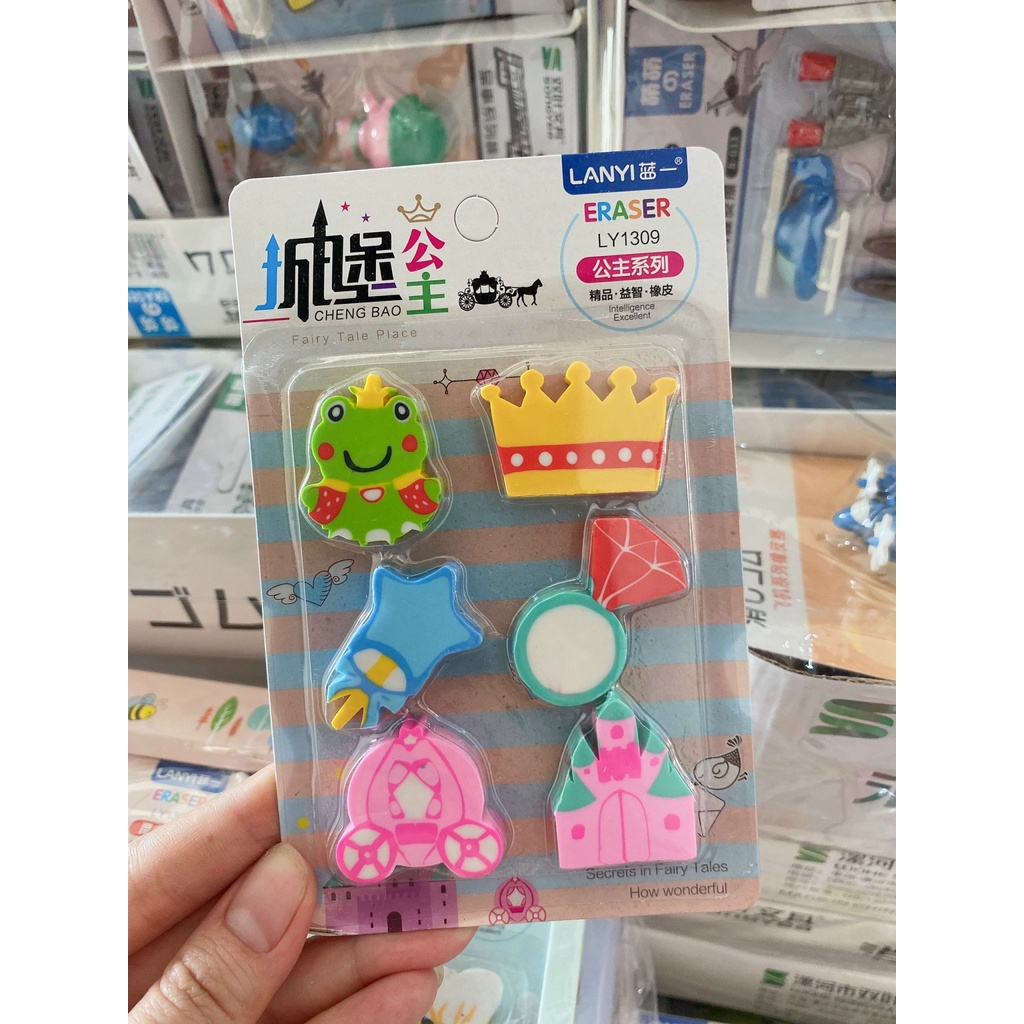 Vỉ 6 cục tẩy bút chì hình đồ chơi, đồ ăn, gôm tẩy nhiều hình ngộ nghĩnh hình thù độc đáo 【VỈ 6 TẨY CHÌ HÌNH THÚ】