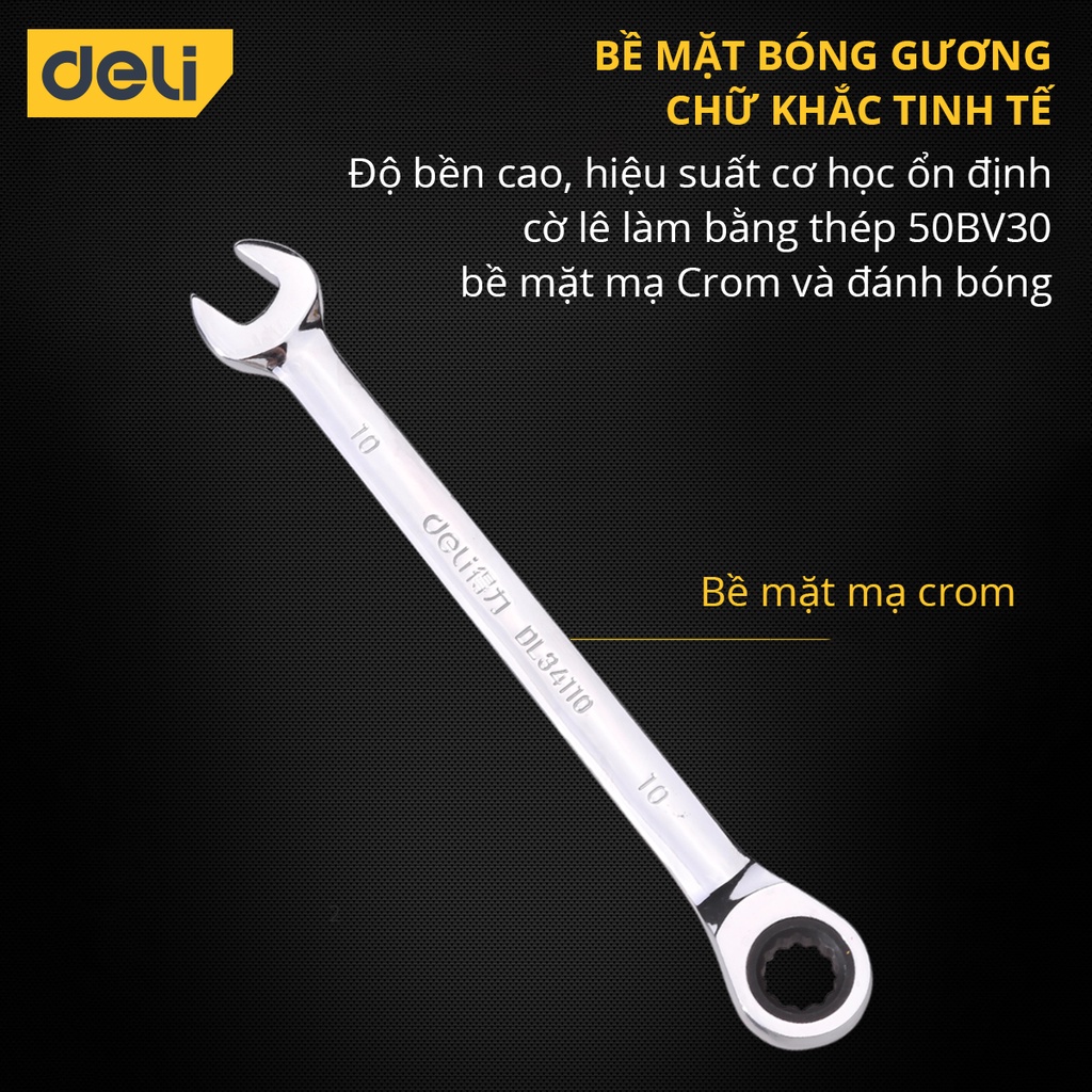 Cờ Lê Hai Đầu Đa Năng Deli Vòng Miệng Tự Động - Kích Cỡ 8mm Và 10mm - Tiện Dụng Trong Sửa Chữa Lắp Ráp DL34108 / DL34110