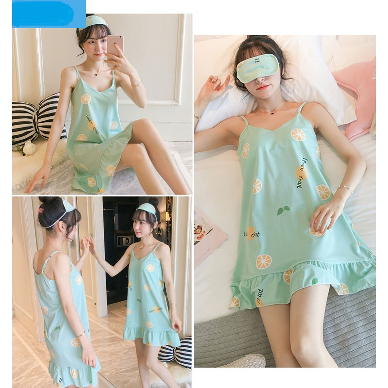 (Sp mới) Váy ngủ 2 dây Đầm ngủ chất thun mềm thoáng mát (Kèm bịt mắt) | BigBuy360 - bigbuy360.vn