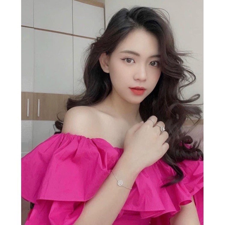 Áo croptop trễ vai viền bèo Áo kiểu nữ chất thô đẹp đi biển có khóa sau