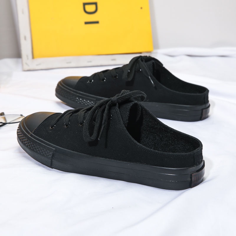 Giày Thể Thao Vải Canvas Màu Đen Không Gót Dễ Phối Đồ Thời Trang Mùa Hè Cho Nam