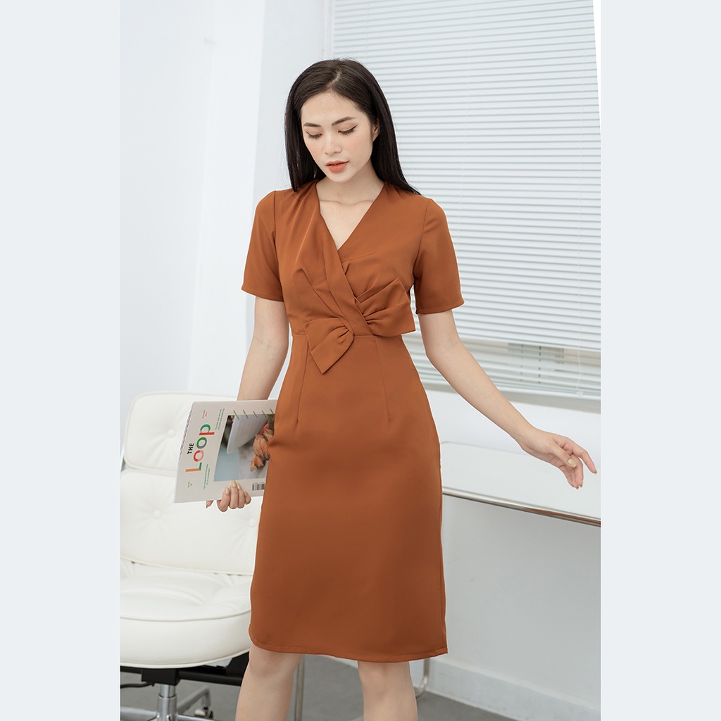 Đầm body nữ công sở thiết kế thời trang Eden cổ tim chất liệu mềm mát có lót chất liệu mango thượng hải - D455