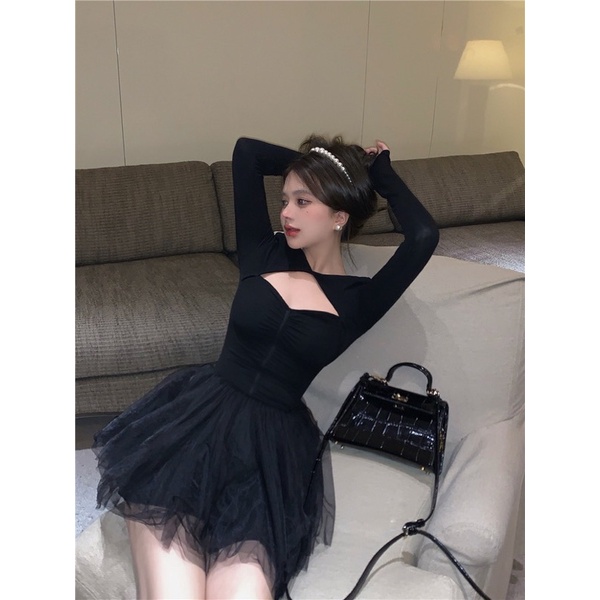 Váy Body Ôm Dáng Đuôi Tầng Xoè Đen Mun Sexy