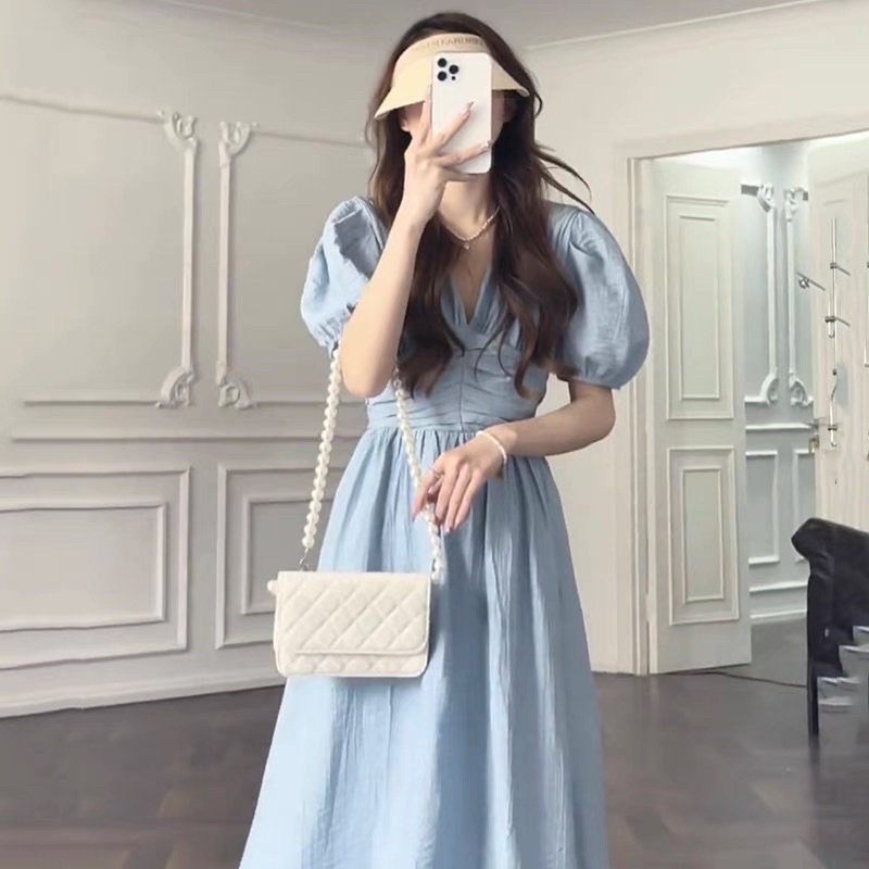 Đầm vintage nhúng eo tay bồng