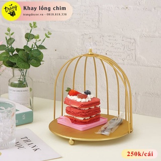 Khay lông chim để bàn mạ vàng
