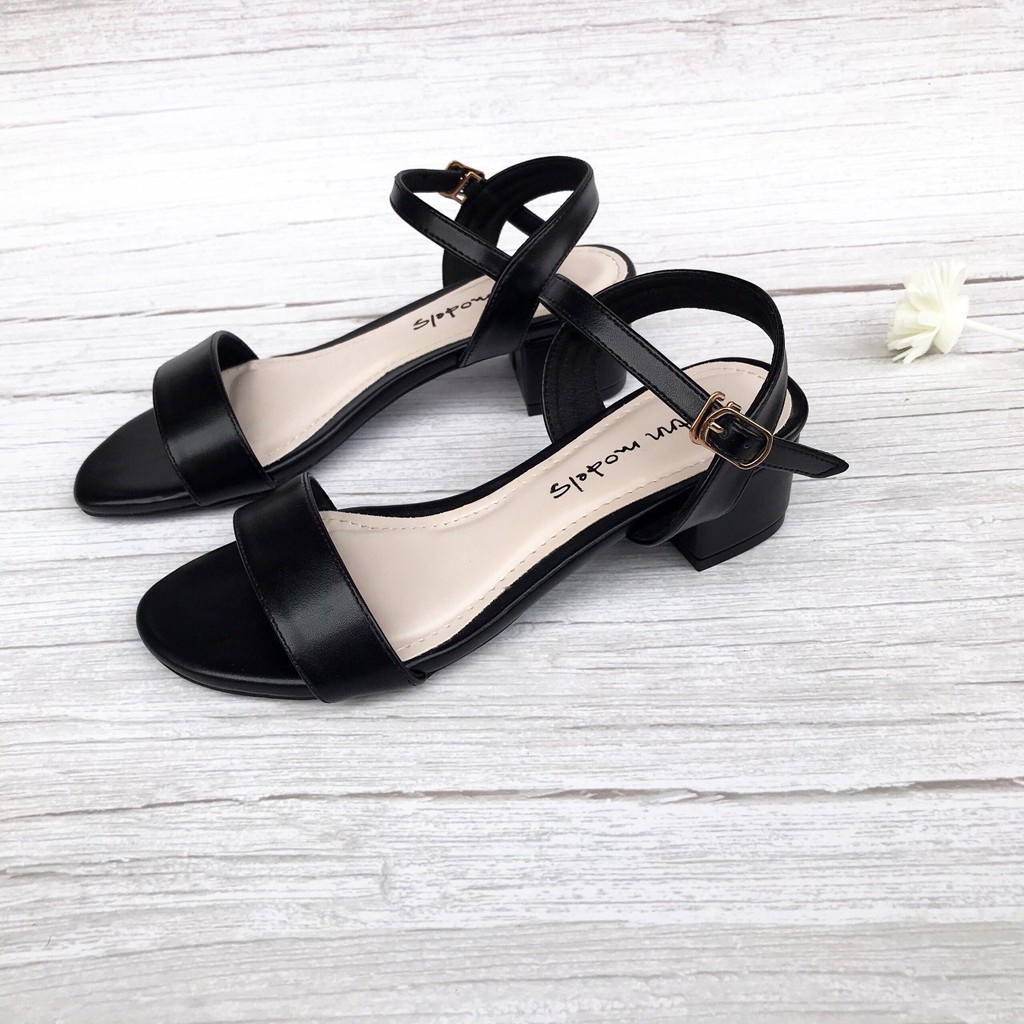 Giày sandal thời trang 3 phân gót vuông phối quai mảnh