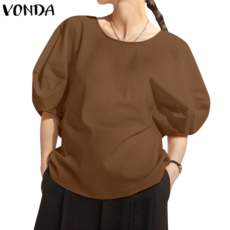 Áo nữ VONDA tay lỡ cổ tròn màu trơn thời trang phong cách Hàn Quốc