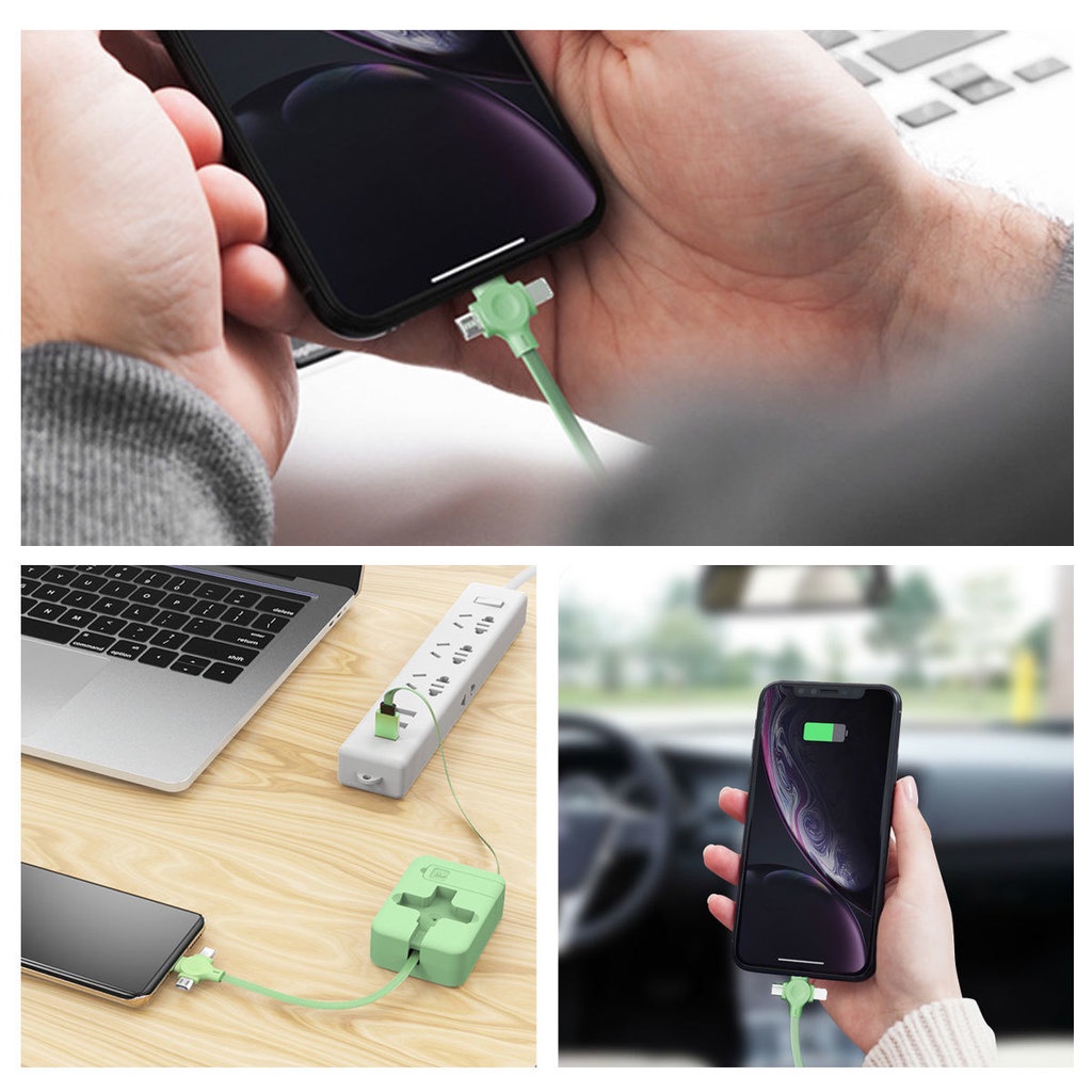 Cáp Sạc Nhanh USB Type C 3A 1M 3 Trong 1 Có Thể Thu Gọn Tiện Dụng Cho Điện Thoại