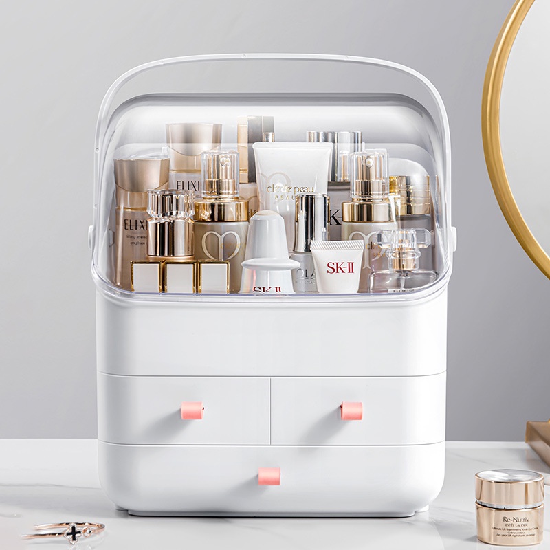 Hộp Đựng Mỹ Phẩm Có Quai Xách Chống Bui, Tủ Đựng Đồ Trang Điểm Chất Liệu Nhựa ABS Sang Trọng