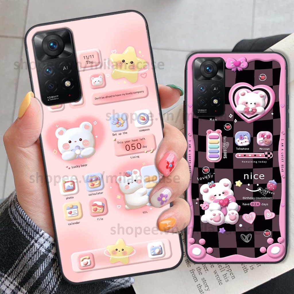 Ốp Xiaomi Redmi Note 11 4G / Note 11S / Note 11 Pro 5G hình đồng hồ icon gấu mèo cute cực dễ thương ngộ nghĩnh