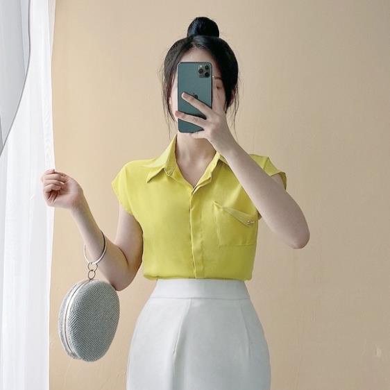 áo sơ mi trượt tằm 2 lớp tay hến túi gập 3 màu A1289