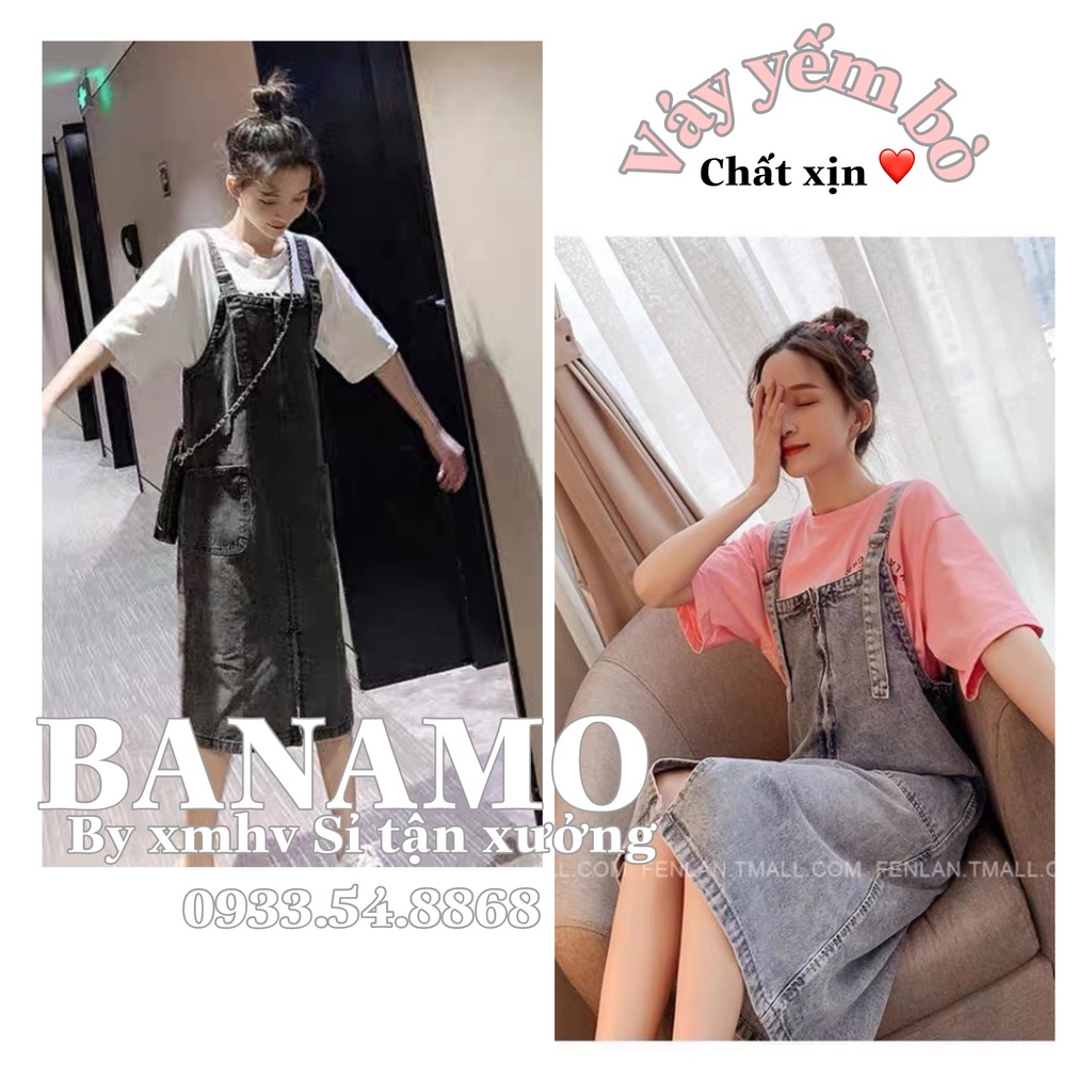 Váy yếm JEAN nữ xẻ giữa phối khóa kéo trước phong cách hàn quốc thời trang Banamo Fashion 563