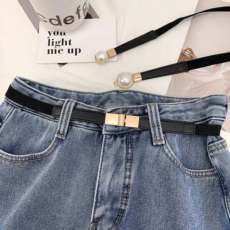 『 2 mẫu 』 Đai thắt váy bản nhỏ khóa vuông/khóa hạt ngọc trendy 1.5cm thắt eo váy áo quần