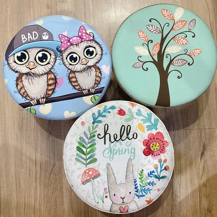 Ghế Đôn Họa Tiết Độc Đáo - Ghế Gỗ Tròn Cao Cấp Trang Trí Bàn Trà Cà Phê