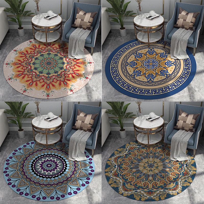 Thảm tròn lót sàn phòng khách/ngủ họa tiết Mandala phong cách Bohemian