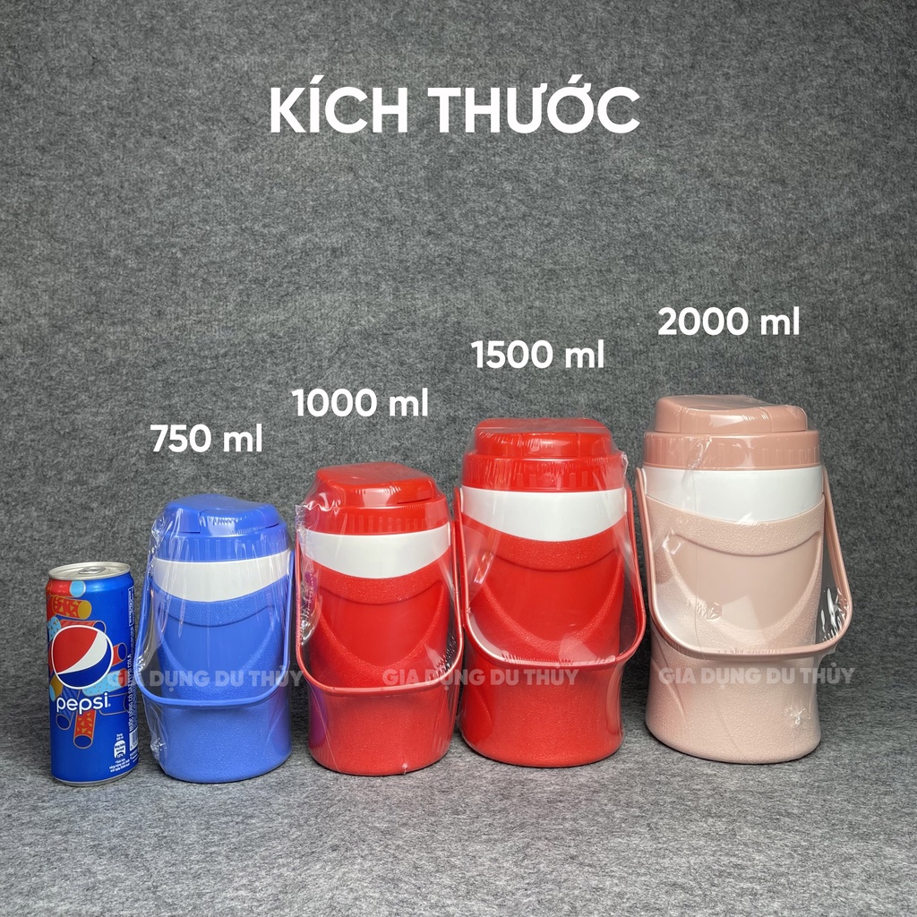 Bình đá giữ nhiệt cao cấp có quay xách tiện lợi dụng tích 750ml-1000ml-1500ml-2000ml 2 màu sắc miệng lớn dễ vệ sinh