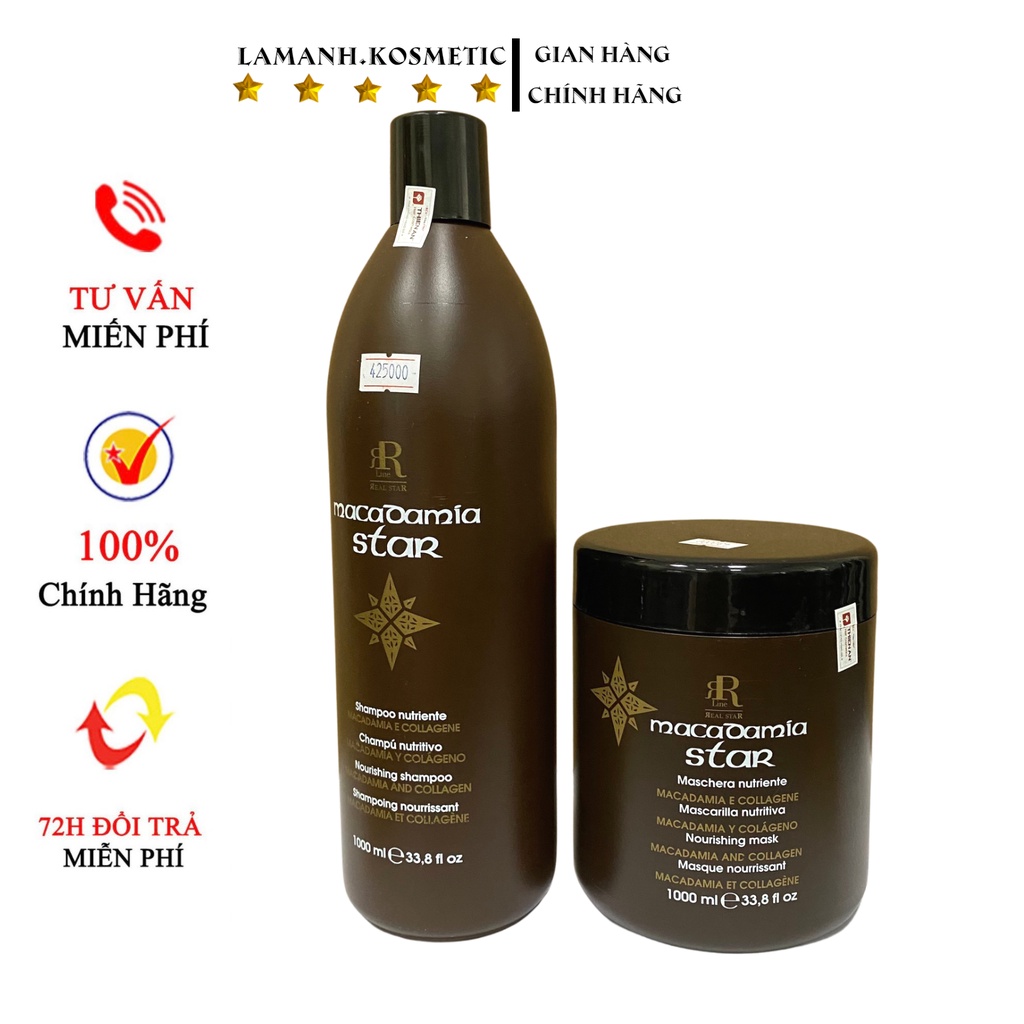 Combo Cặp dầu gội + kem hấp ủ kiềm dầu phục hồi tái tạo sợi tóc hương nước hoa Macadamia star 1000*2