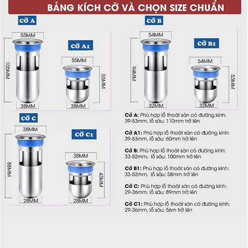 Ngăn Mùi Thoát Sàn Nhà Tắm - INOX 304 - Chống Mùi Hôi Ngăn Vi Khuẩn Trào Ngược Lên - Chặn Mùi Hôi Cống