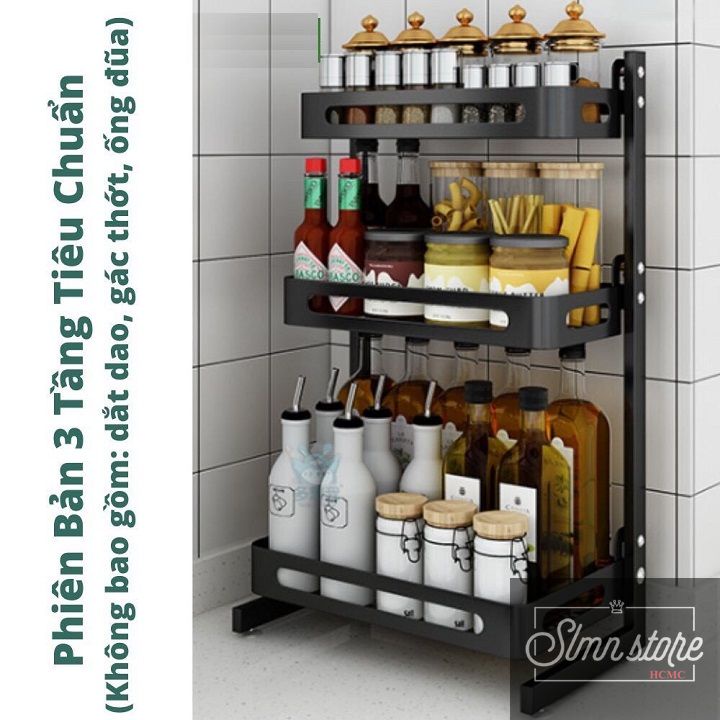 Kệ bếp đa năng INOX phủ sơn tĩnh điện Đen, kệ gia vị cao cấp  Loại Dày. SD3.KGVDEN