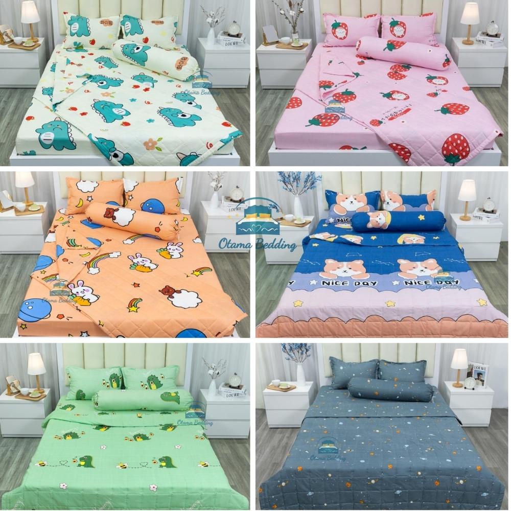 Bộ chăn ga gối đệm drap giường 5 món Otama Bedding cotton poly bộ ga giường caro đẹp cute hình thú hàn quốc cao cấp