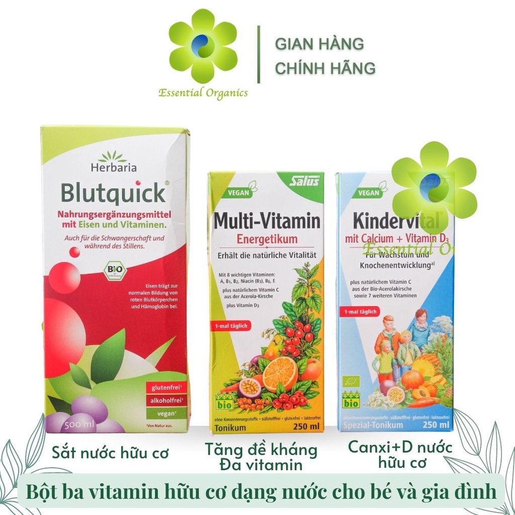 Vitamin Sắt/Canxi/Tổng hợp tăng đề kháng hữu cơ cho bé và người lớn, dạng nước dễ hấp thụ, không gây nóng
