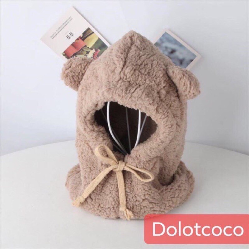 Mũ lông cừu tai gấu kín tai cho bé trai bà