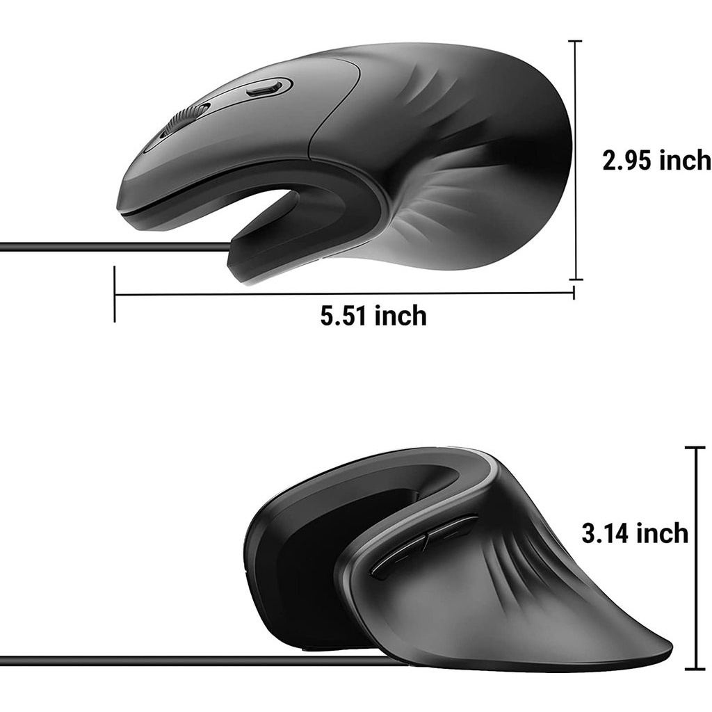 Chuột Quang Dạng Đứng Có Dây DPI 800 / 1200 / 1600DPI Màu Đen Có Thể Điều Chỉnh Cho Laptop / PC / MacBook