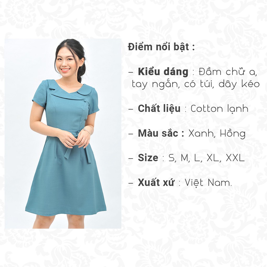 Đầm chữ a công sở nữ thời trang Eden cổ cách điệu tay ngắn có túi chất liệu co giãn nhẹ thoáng mat - D414
