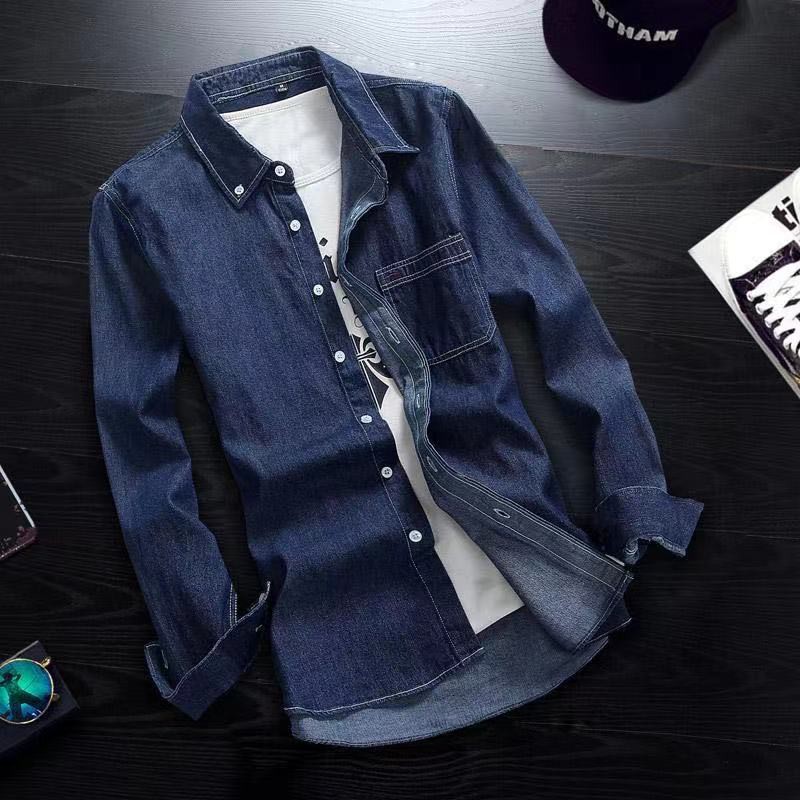 Mùa xuân và mùa thu Áo sơ mi denim đen nam dài tay Hàn Quốc Slim Hợp thời trang đẹp trai Áo sơ mi retro Nhật Bản | BigBuy360 - bigbuy360.vn