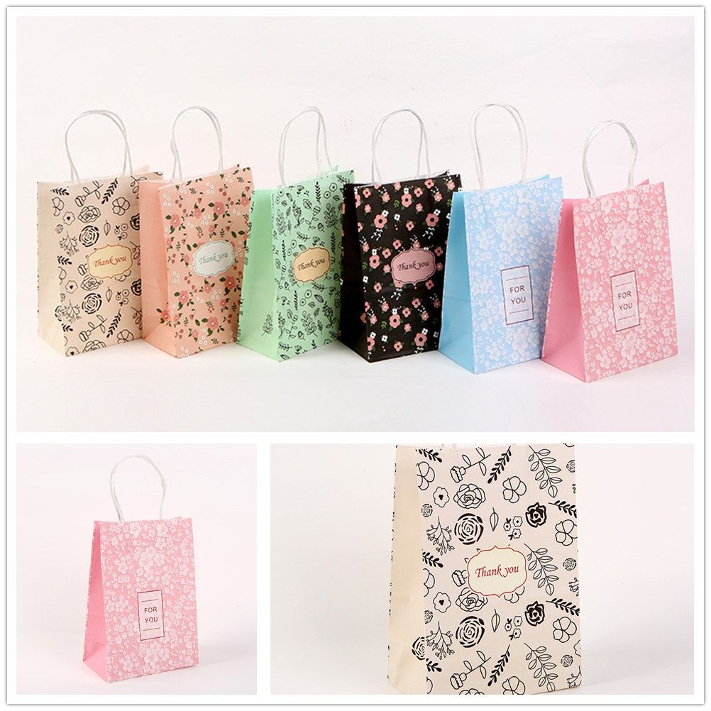Túi giấy Kraft đựng quà tặng bánh kẹo in chữ Thank You có quai cầm tinh tế dễ thương