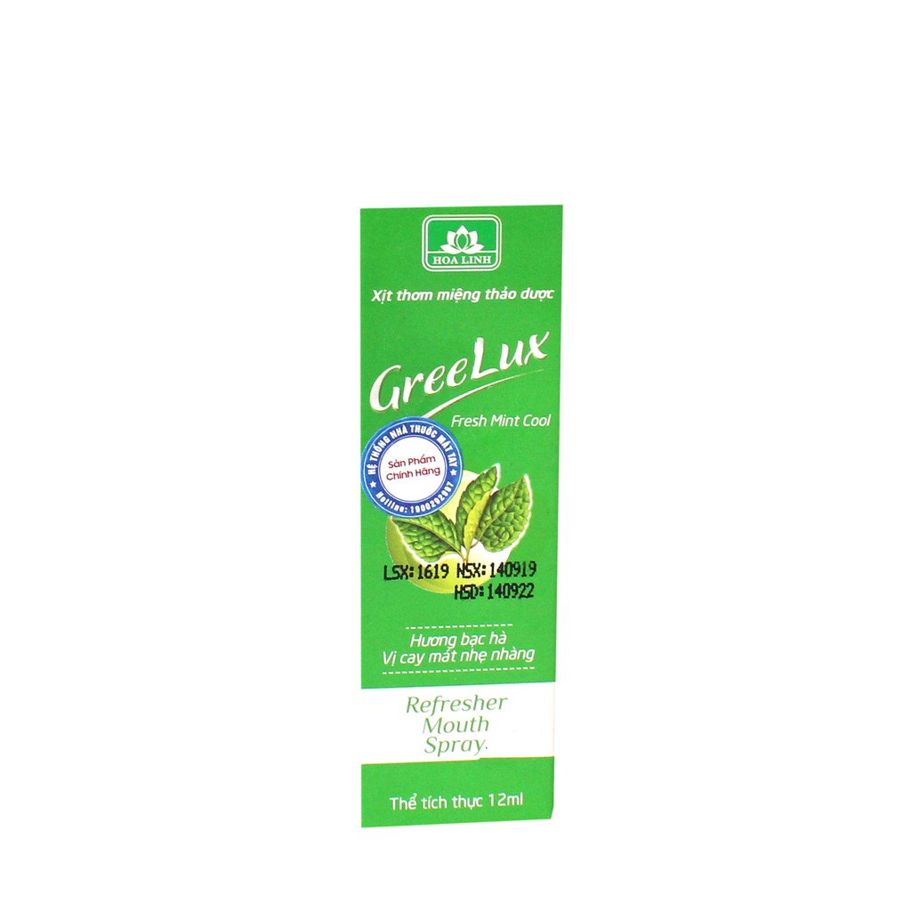 Xịt Thơm Miệng Thảo Dược Greelux Fresh Mint Cool - Chai 12ml - Hơi Thở Thơm Mát, Tự Tin Giao Tiếp