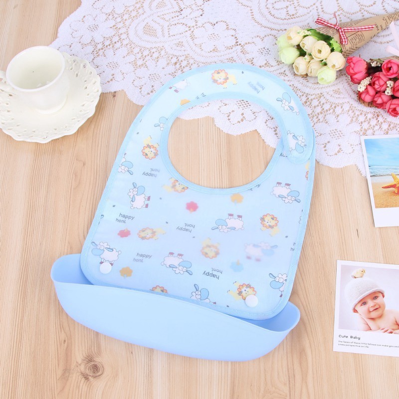 Yếm Ăn Silicon Chống Thấm Nước Hoạ Tiết Hoạt Hình Cho Bé