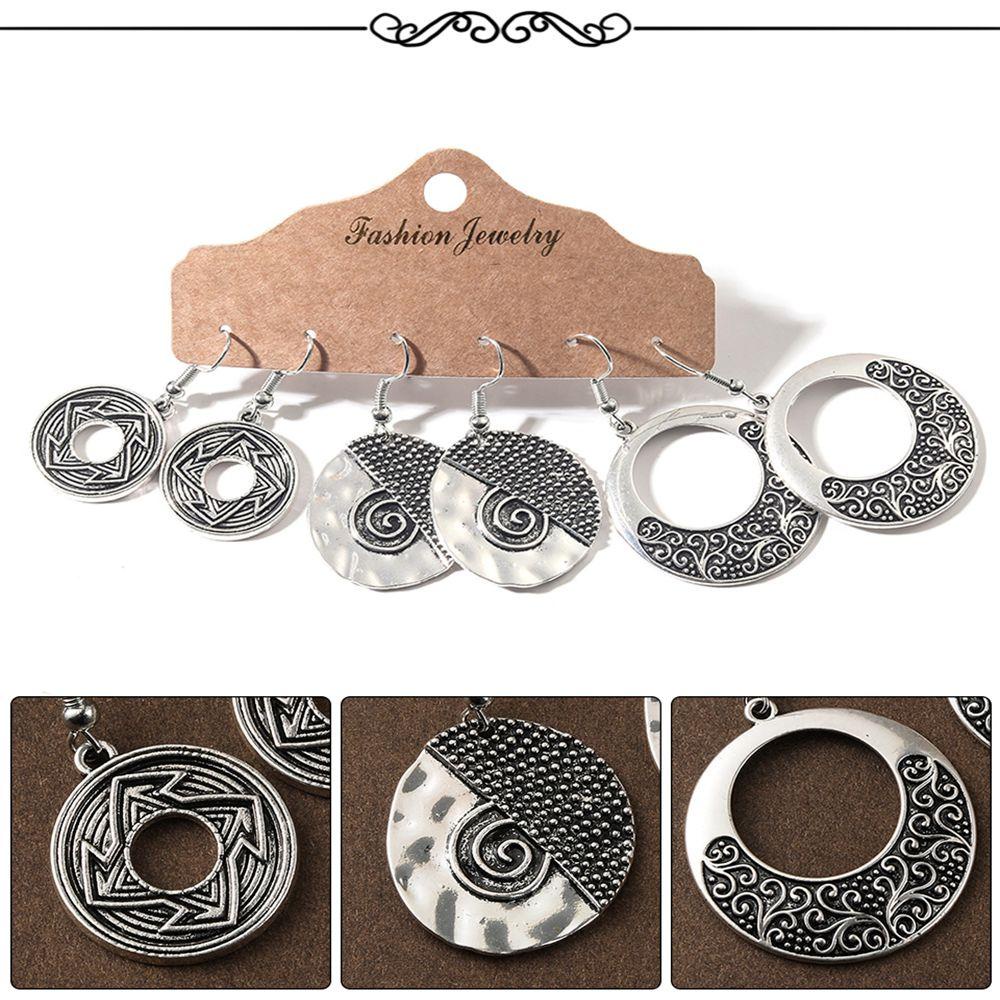 SOFTNESS Set 3 Đôi Bông Tai Mạ Bạc Kiểu Dáng Thời Trang