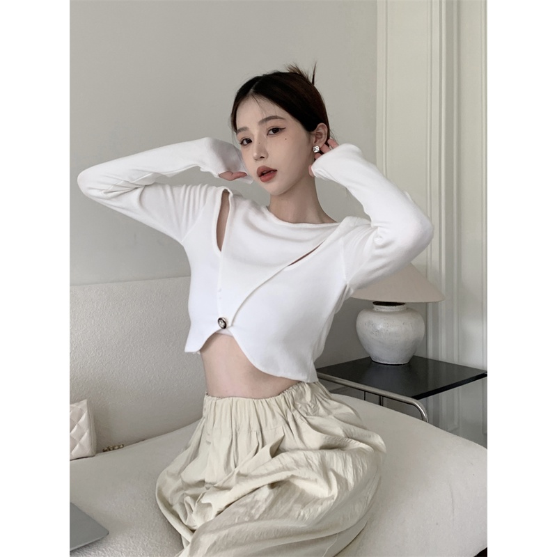 Áo Sweater Dệt Kim Tay Dài Dáng Ôm 2 Màu Lựa Chọn