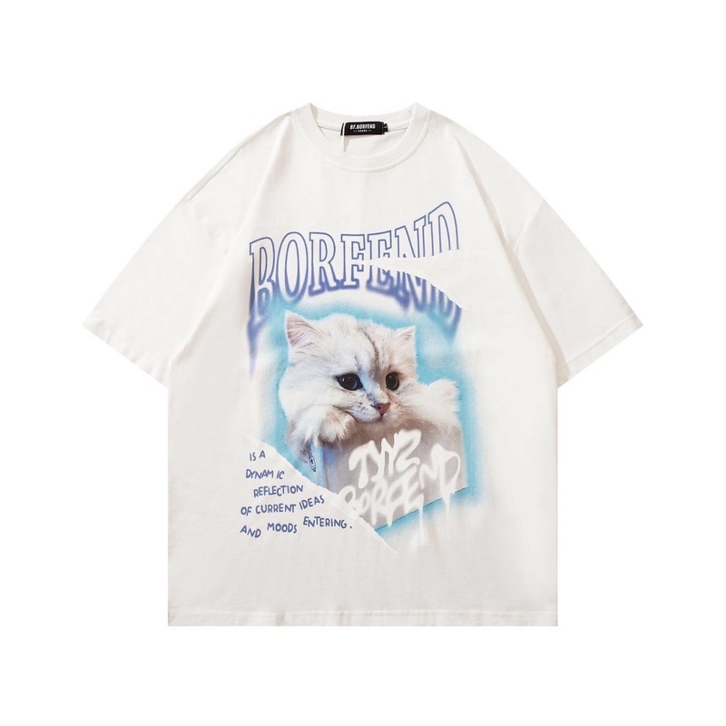 Áo phông tay lỡ form oversize dài rộng in hình mèo cute phô mai que - TOTO tee