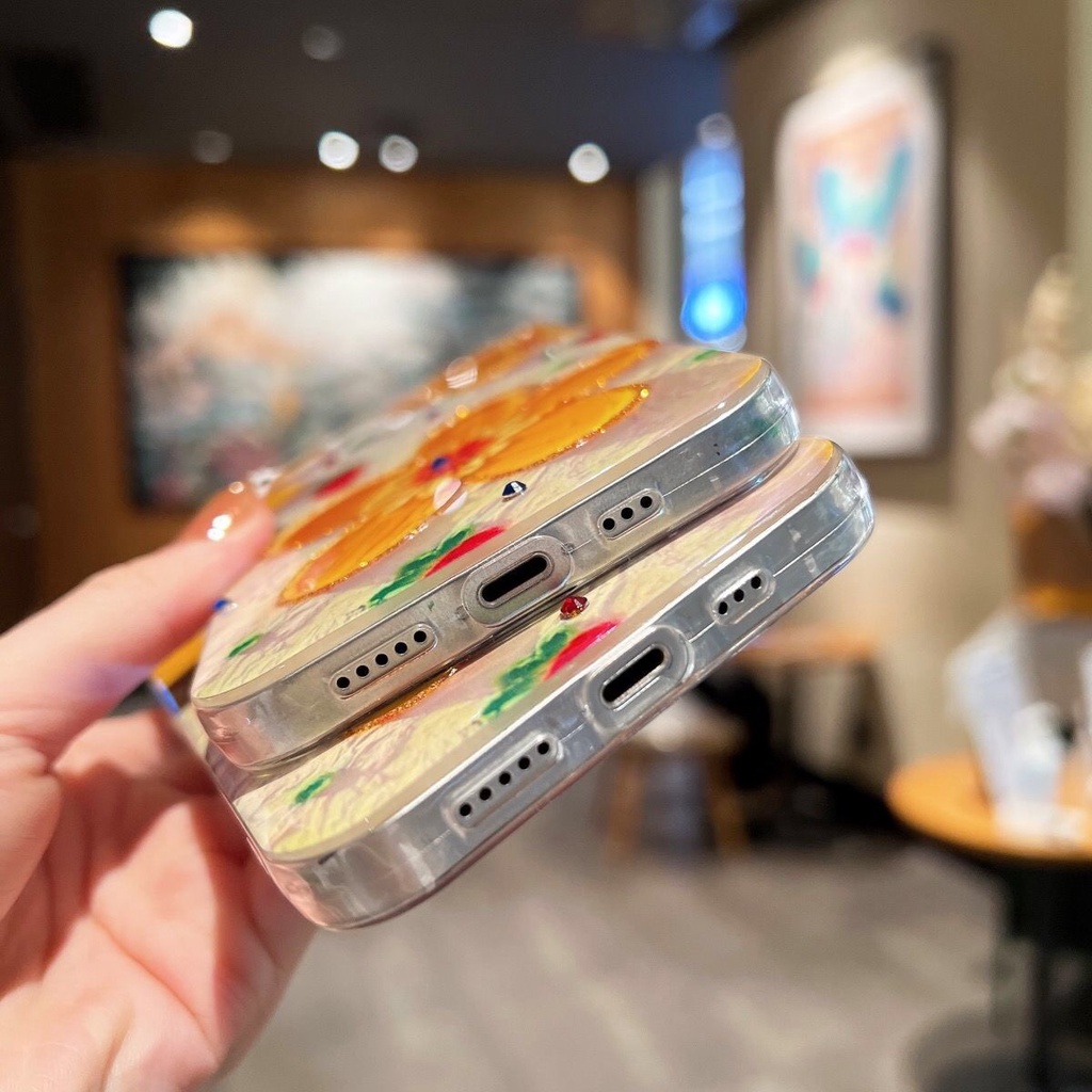 Ốp Điện Thoại Tranh Sơn Dầu Hình Cô Gái Và Hoa Cho iPhone 11 11ProMax 13 13 Pro Max 12 12Pro Max X XS XR