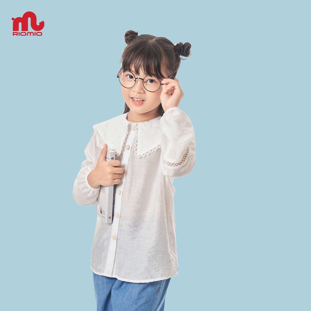 Áo sơ mi cho bé gái 5-12 tuổi size 20-50kg RIOMIO dài tay cổ bèo đồng phục đi học đi chơi chất đũi mềm mát - RA239