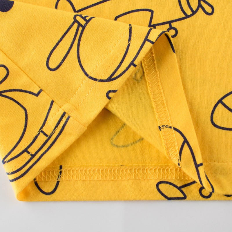 Áo Thun Cotton Tay Ngắn In Hình Máy Bay Trực Thăng Màu Vàng Dễ Thương Cho Bé Trai