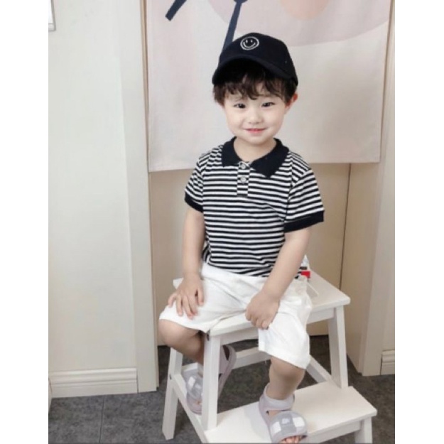 Set áo Polo kẻ bé trai