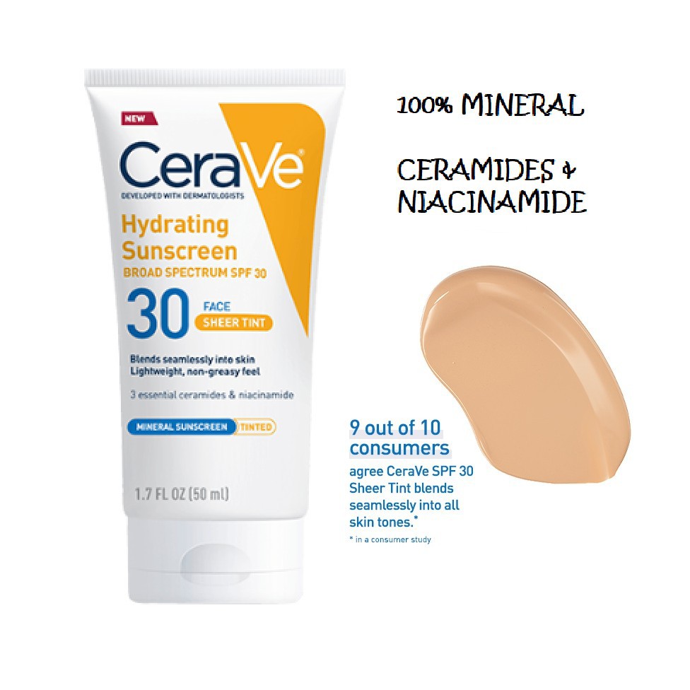 Kem chống nắng CeraVe Hydrating Mineral Sunscreen Face Sheer Tint SPF 30