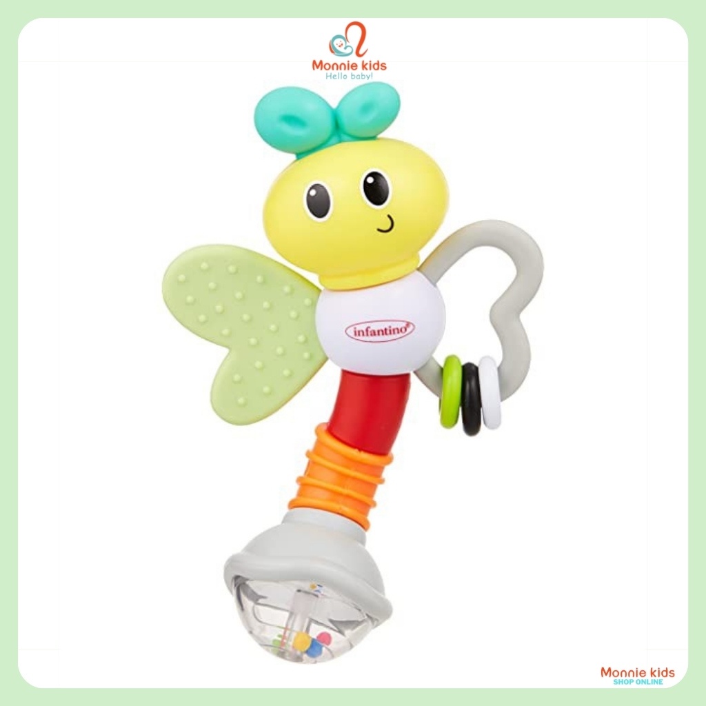 Đồ chơi xúc xắc gặm nướu cho bé Infantino Love Pug 3m+, lục lạc kích thích giác quan hình con bọ
