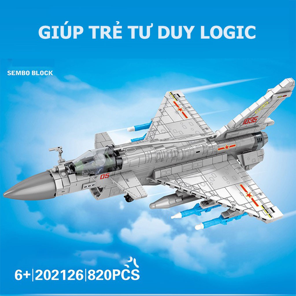 Đồ chơi lego lắp ráp máy bay phản lực chiến đấu J-10b giúp trẻ xếp hình sáng tạo với 820 mảnh ghép