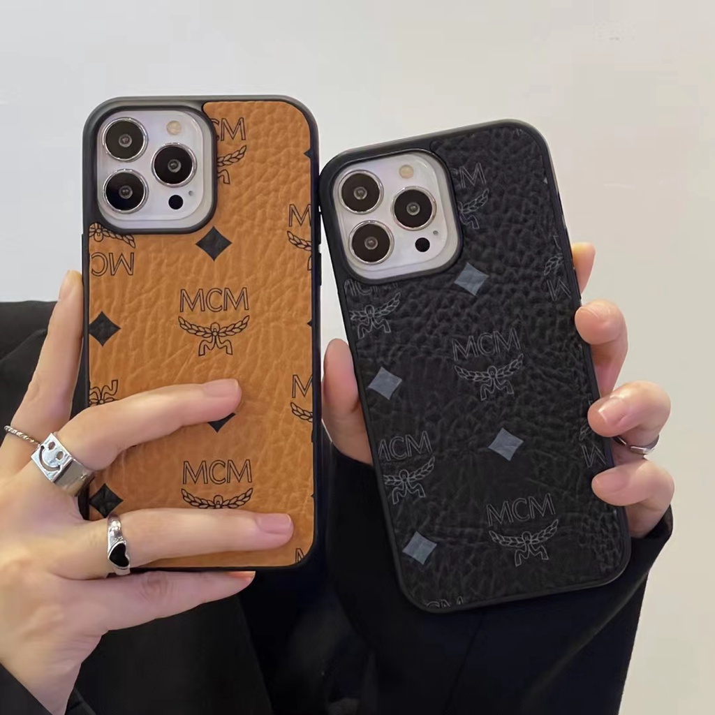Mcm Ốp Điện Thoại Da Cao Cấp Chống Sốc Phong Cách Âu Mỹ Cho iphone 13 11 12 pro max XR XS 7P