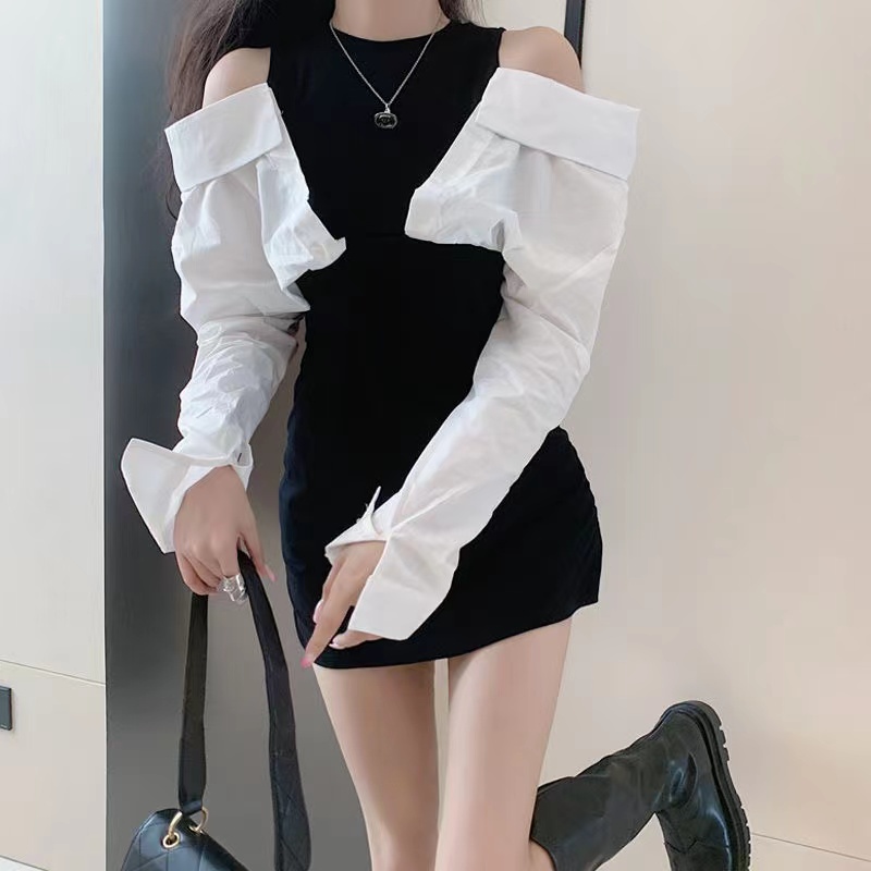 Đầm Ngắn Trễ Vai Dáng Ôm Thời Trang Mùa Thu Quyến Rũ Cho Nữ