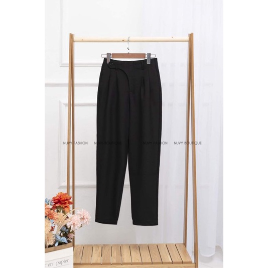 Quần baggy nữ lưng chun cạp cao cúc lệch