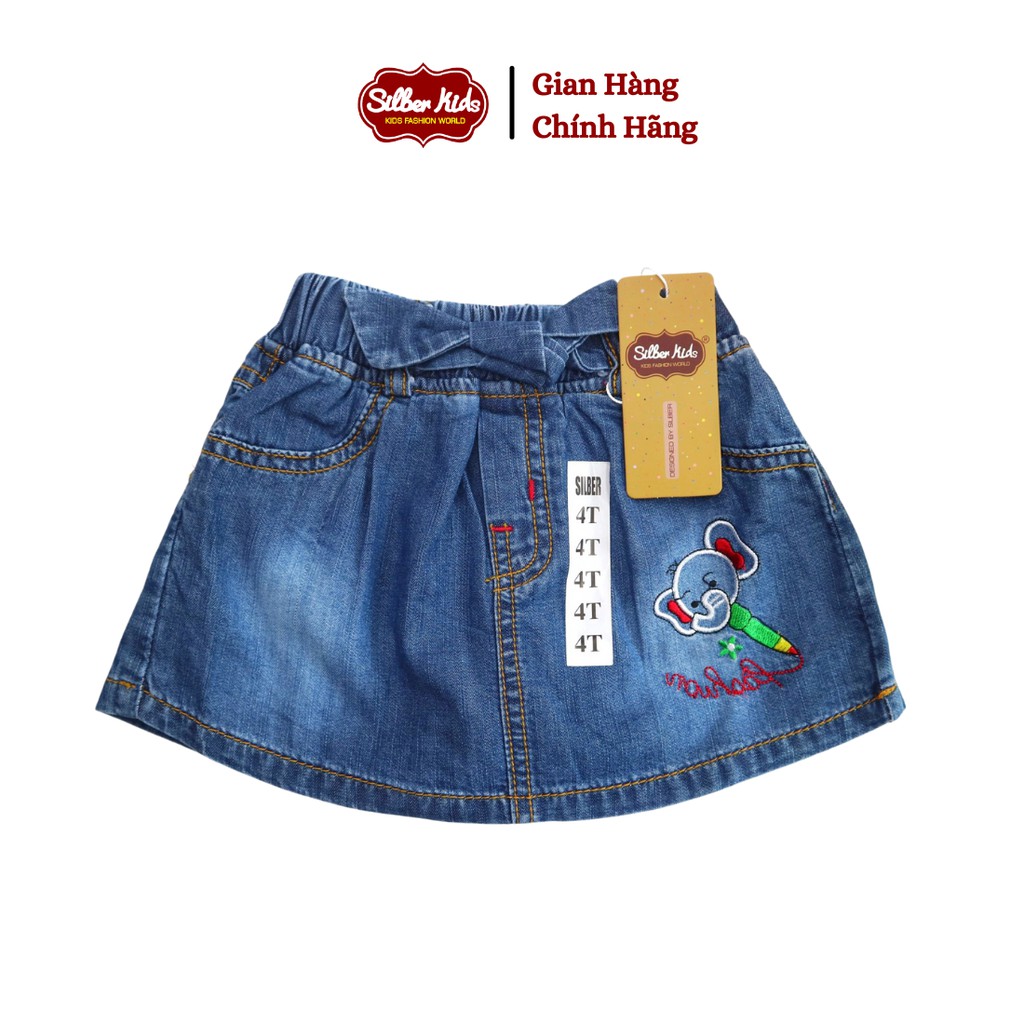 Quần Short Váy Bé Gái 1128kg Thêu Voi Phối Nơ Eo Xinh Xắn SILBER KIDS