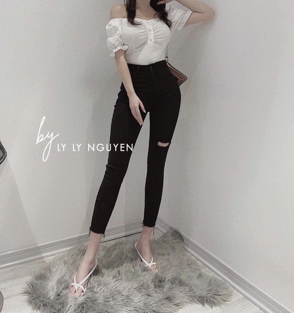 QUẦN BÒ ĐEN NỮ CẠP CAO RÁCH ĐÙI SIÊU CÁ TÍNH | BigBuy360 - bigbuy360.vn