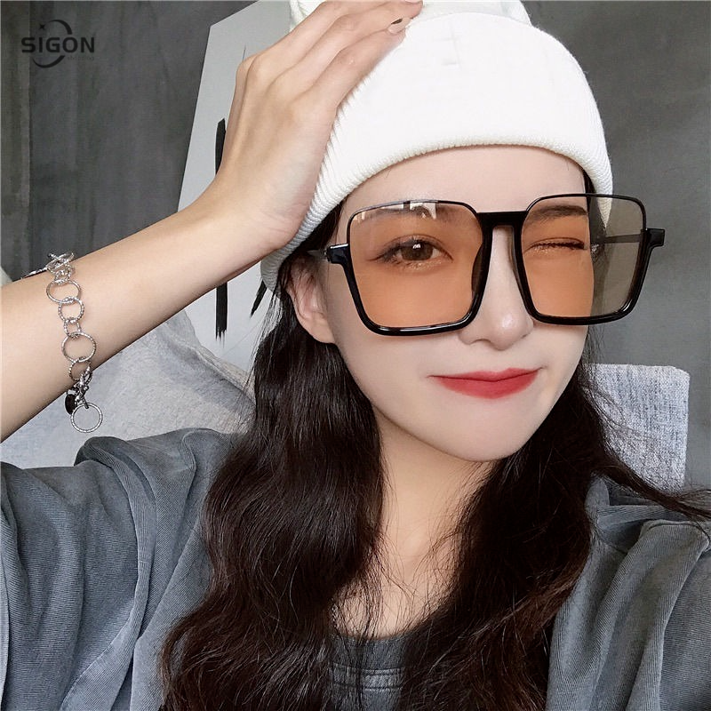 Korean version of the ins net red lower half-frame glasses male champagne sunglasses female trendy street shooting big frame square big face sunglasses