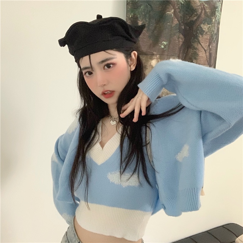 Áo len Cardigan nữ crop Top hai mảnh thời trang (Đặt hàng riêng)