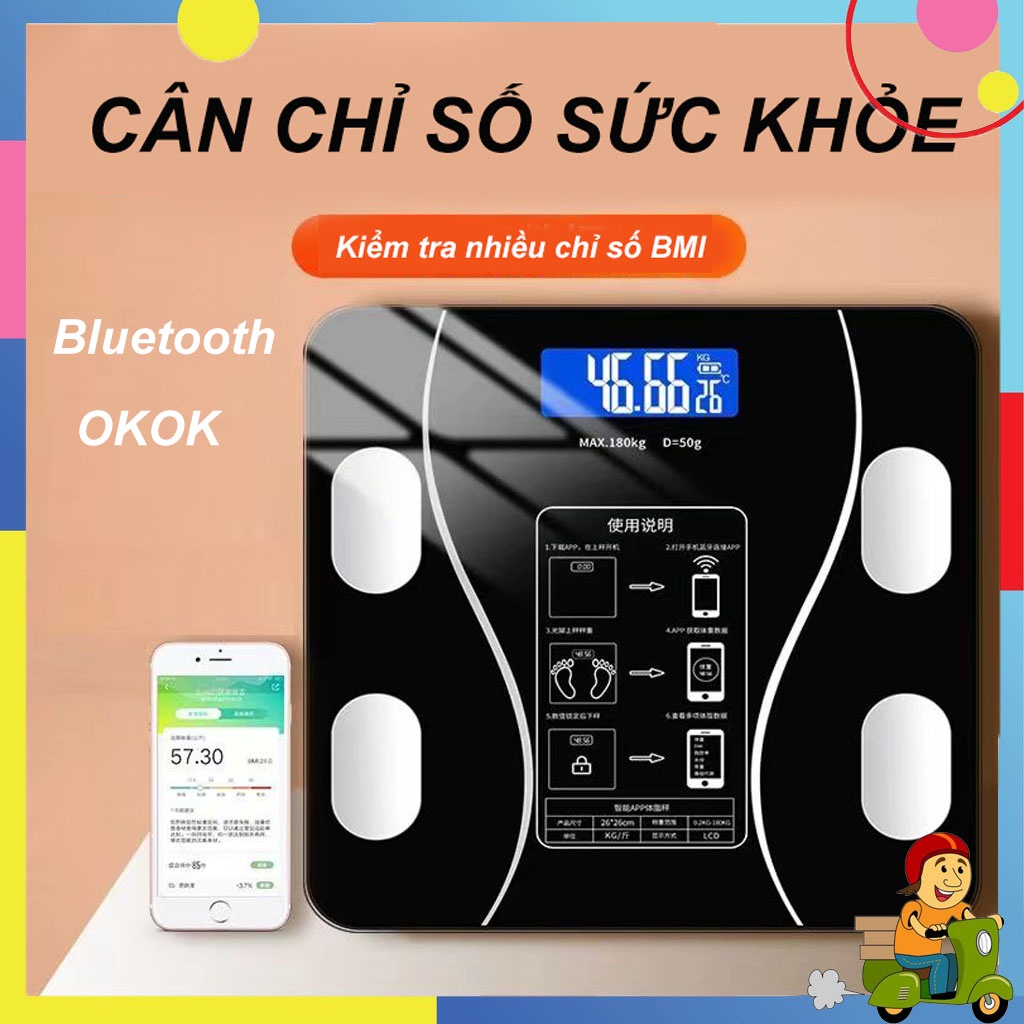 Cân Điện Tử Sức Khỏe Thông Minh Kết Nối Bluetooth Điện Thoại Đo Chỉ Số Sức Khỏe, Mặt Kiếng Cường Lực Chịu Lực Tốt